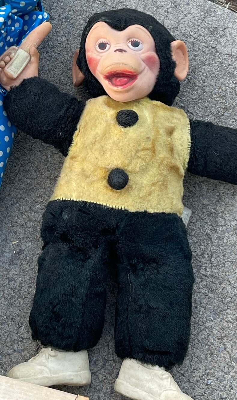 Vintage Mr. Bim Zip Zippy Plush Monkey with Rubber Face and Yellow Vest